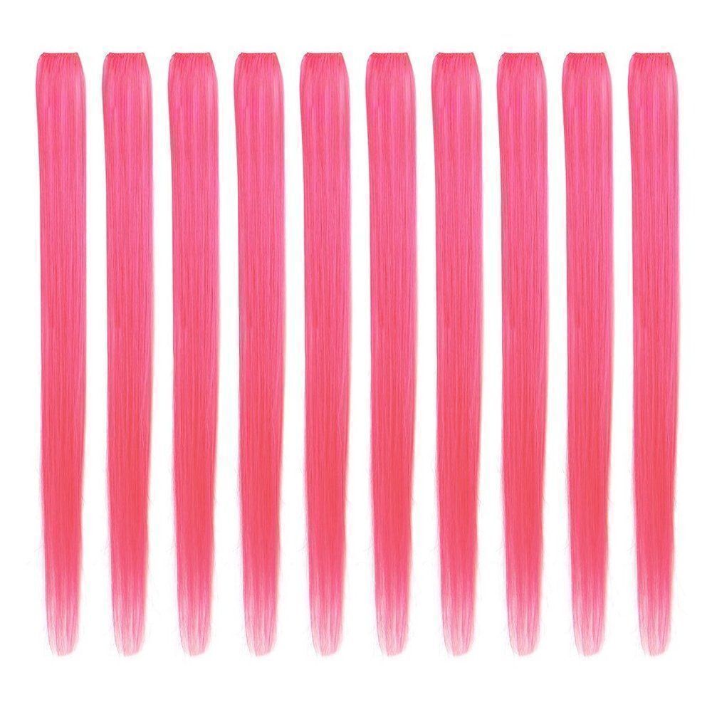 Sarla Full Head Party Highlights Clip on in Hair Extensions Hot Fushia Pink